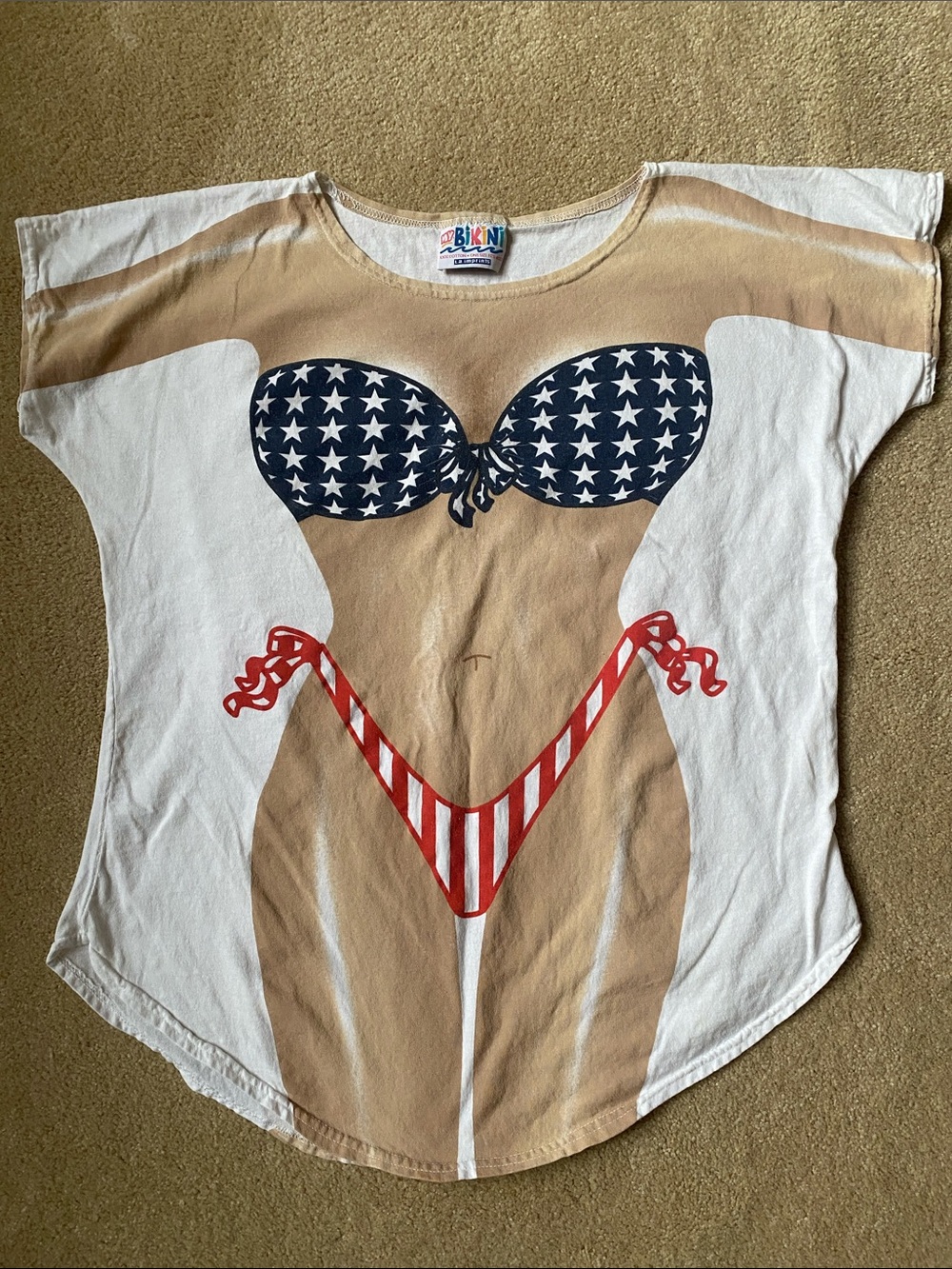 Vintage LA Imprints White Tee with Navy Star Bikini Top and Red Striped Bottom
